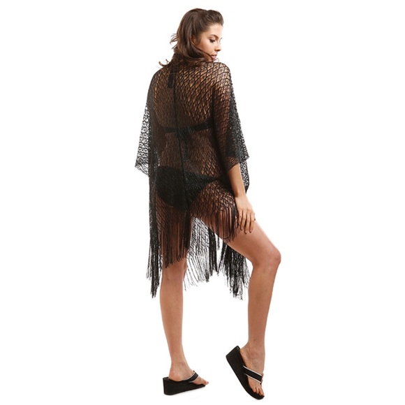 Sheer Net Black Shawl Swimsuit Cover Up - Picture 2 of 8